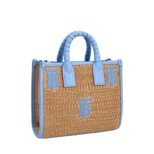 Raffia/Leather Mini Freya TB Tote Beige/Blue, view 6