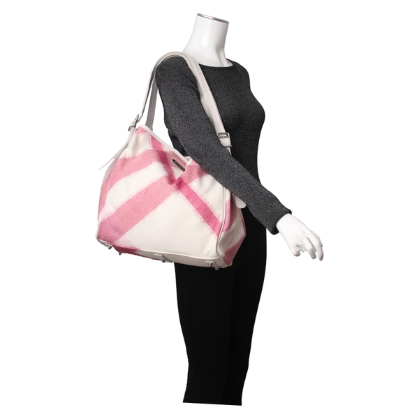 Canvas Ikat Check Tote Pink/White