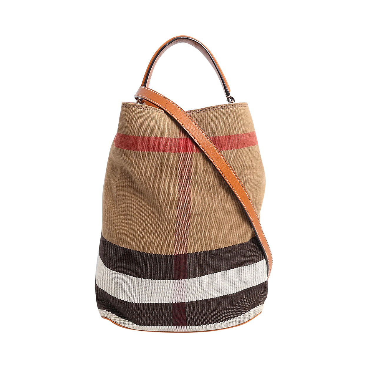BURBERRY Canvas Check Ashby Bucket Bag Beige/Brown | Luxity