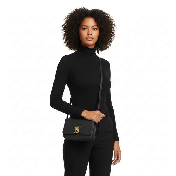 Leather TB Small Crossbody Bag Black