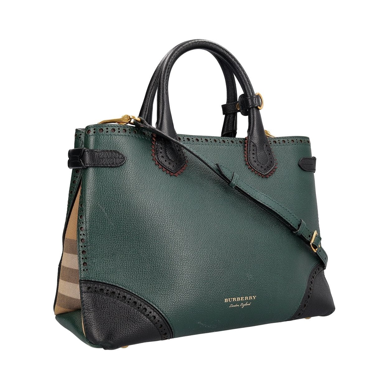 BURBERRY Leather Banner Tote Sea Green/Black | Luxity