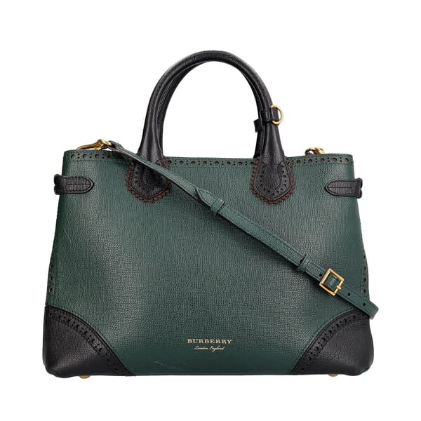 BURBERRY Leather Banner Tote Sea Green/Black | Luxity
