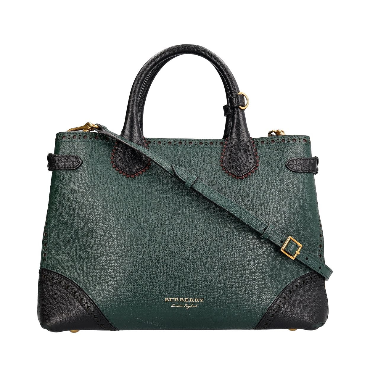 バッグ Burberry BURBERRY Leather Banner Tote Sea Green/Black | Luxity