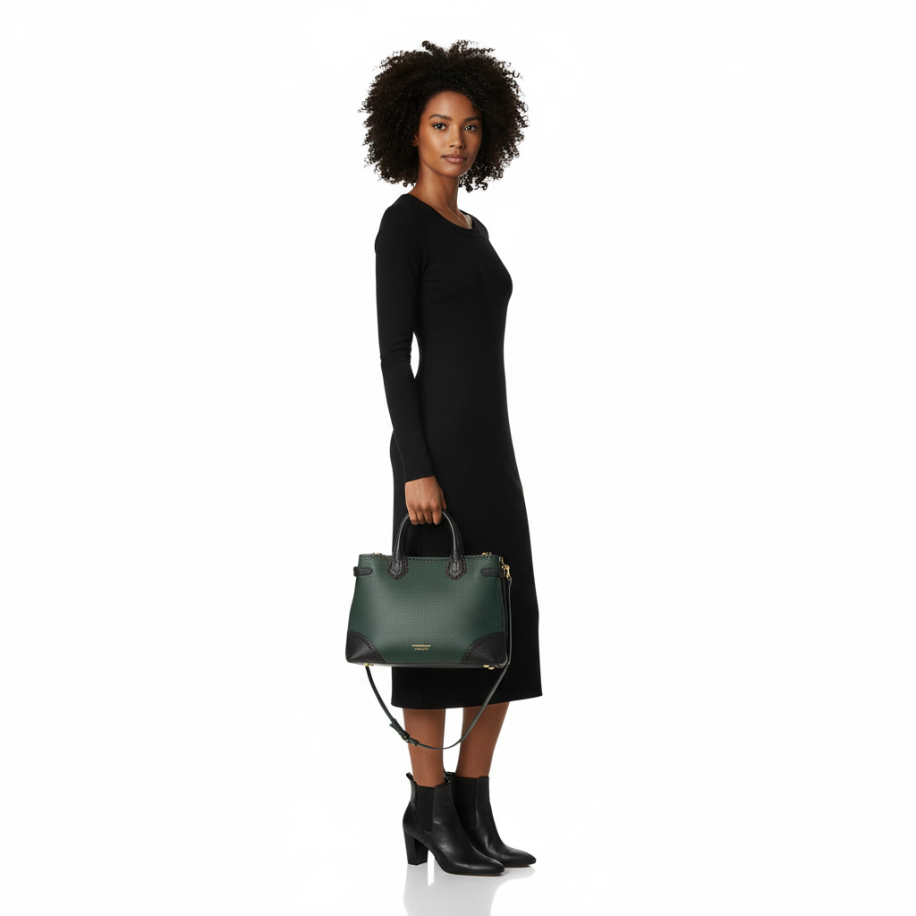 BURBERRY Leather Banner Tote Sea Green/Black | Luxity