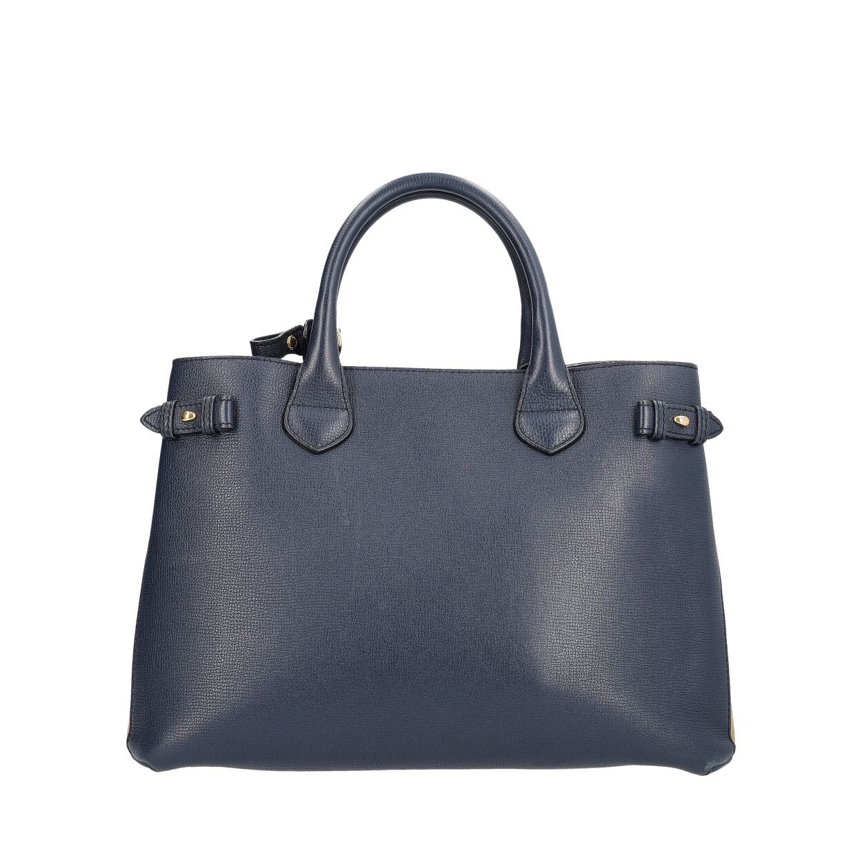 BURBERRY Leather/Canvas Check Banner Tote Navy | Luxity