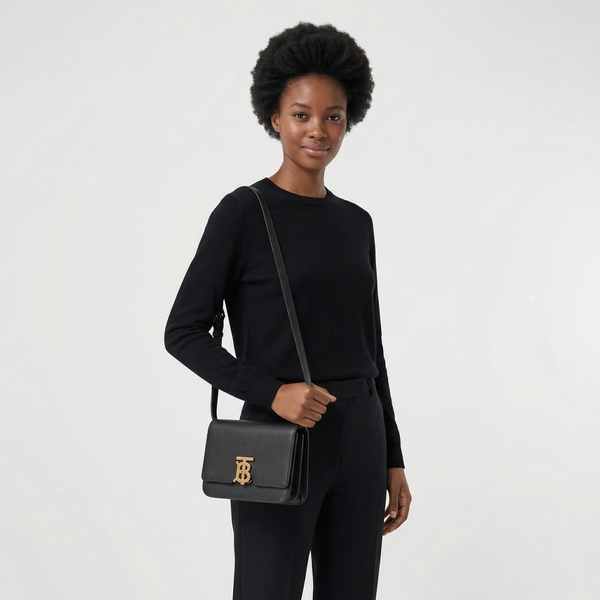 Leather TB Small Shoulder Bag Black