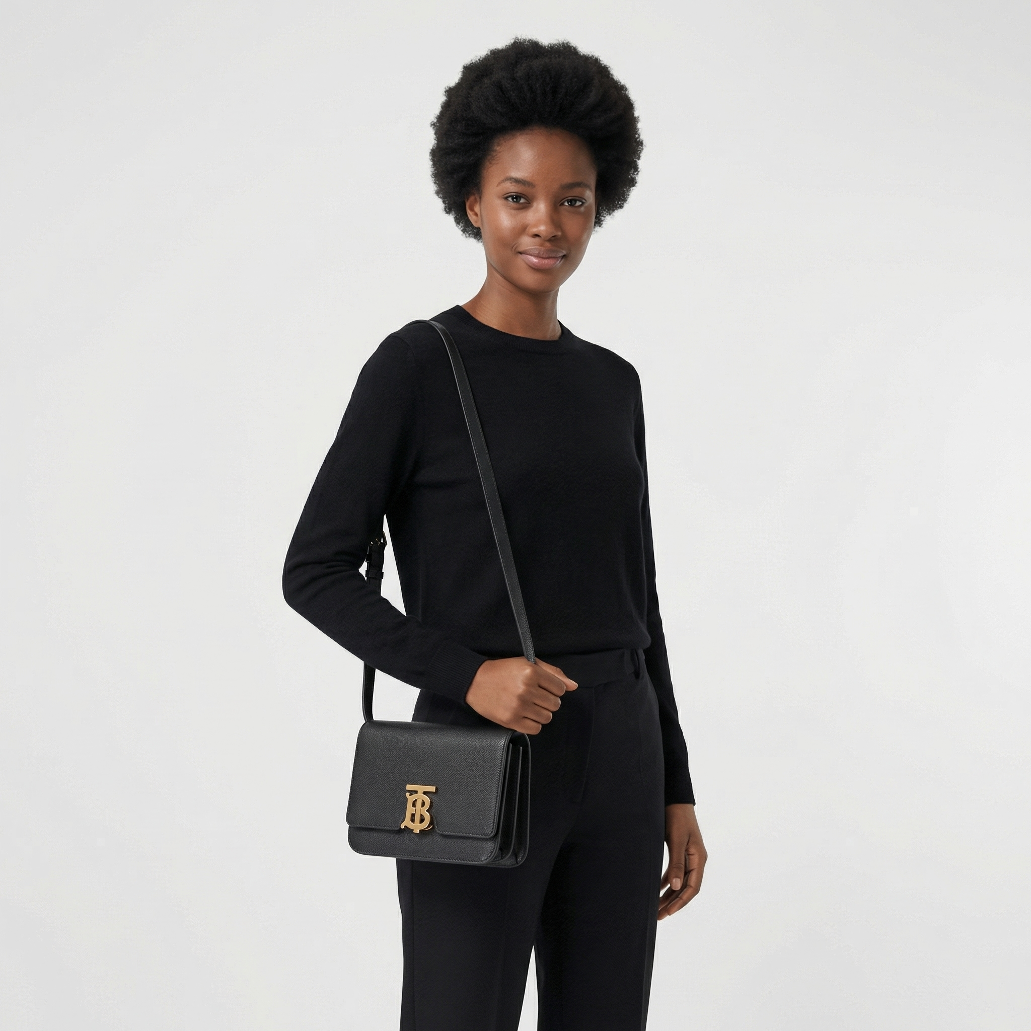 BURBERRY Leather TB Small Shoulder Bag Black | Luxity