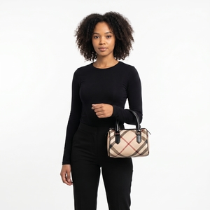 BURBERRY Nova Check Boston Bag Beige/Black | Luxity