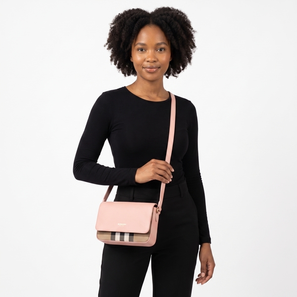 Leather/Canvas Check New Hampshire Crossbody Beige/Pink