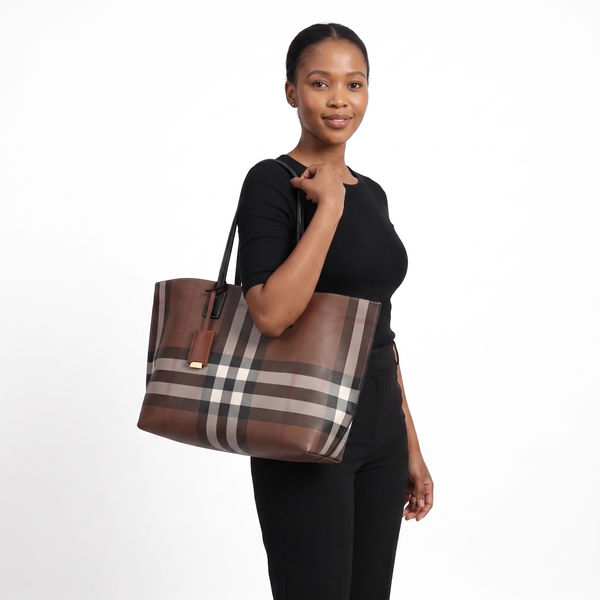 Check Medium Tote Dark Birch Brown