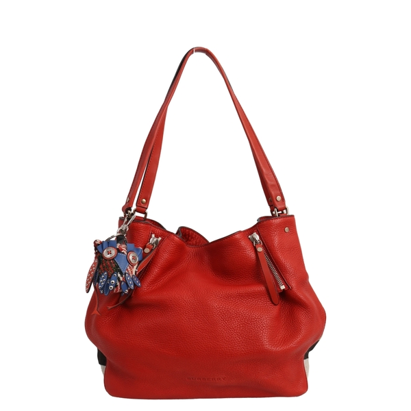 Leather/Canvas Check Maidstone Shoulder Bag Red