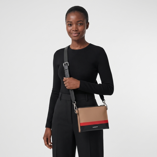 Leather Stripe Double Pouch Crossbody Multicolour