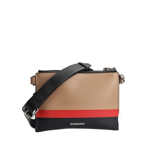 Leather Stripe Double Pouch Crossbody Multicolour