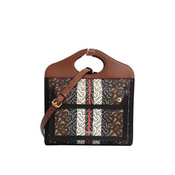 Coated Canvas TB Stripe Pocket Bag Brown
