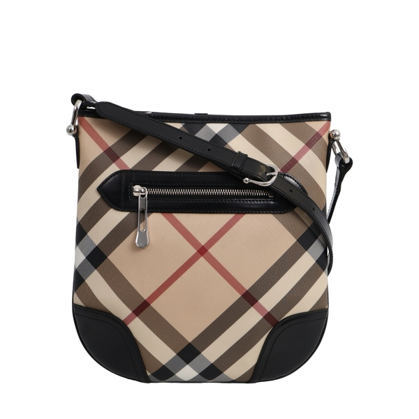 Patent/Coated Canvas Check Dryden Shoulder Bag Beige/Black