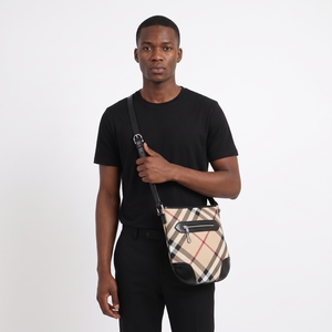 Patent/Coated Canvas Check Dryden Shoulder Bag Beige/Black, view 9