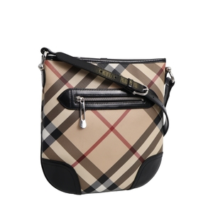 Patent/Coated Canvas Check Dryden Shoulder Bag Beige/Black, view 3