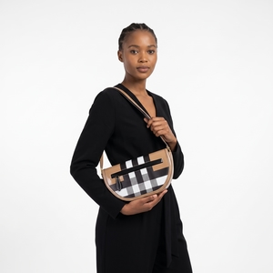 Glazed Leather Check Small Olympia Shoulder Bag Camel/Black, view 8