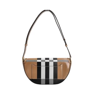 Glazed Leather Check Small Olympia Shoulder Bag Camel/Black, view 3