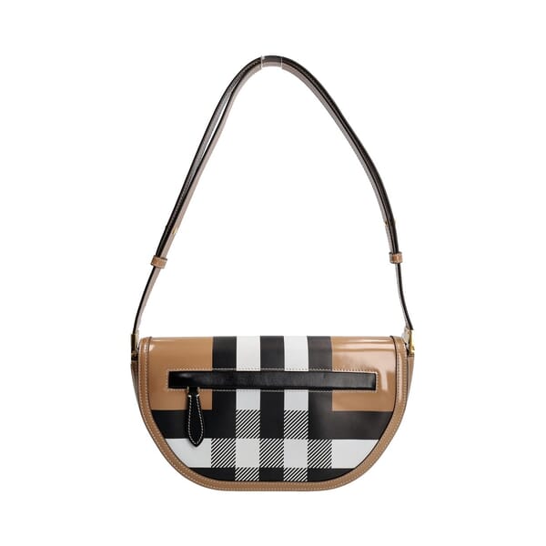 Glazed Leather Check Small Olympia Shoulder Bag Camel/Black