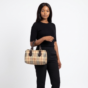Canvas Check Bowling Bag Beige/Brown, view 8