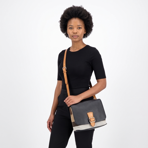 Leather/Canvas Shellwood Crossbody Bag Black/Beige