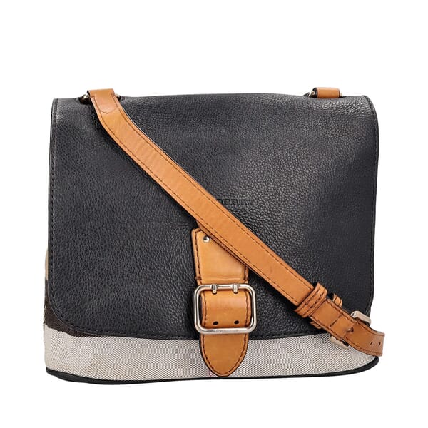 Leather/Canvas Shellwood Crossbody Bag Black/Beige