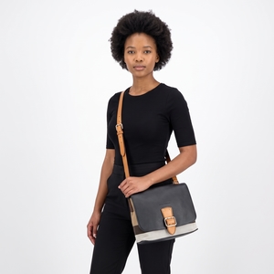 Leather/Canvas Shellwood Crossbody Bag Black/Beige, view 9
