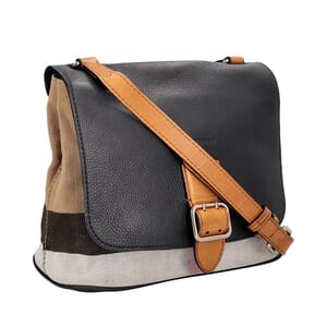 Leather/Canvas Shellwood Crossbody Bag Black/Beige, view 2