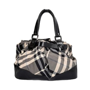 Patent/Nylon Check Shoulder Bag Black/Grey, view 3