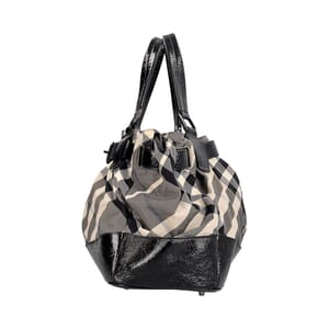 Patent/Nylon Check Shoulder Bag Black/Grey, view 5