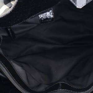 Patent/Nylon Check Shoulder Bag Black/Grey, view 7
