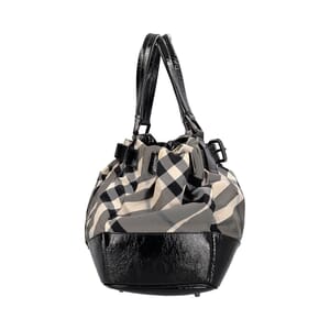 Patent/Nylon Check Shoulder Bag Black/Grey, view 4