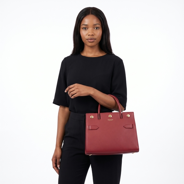 Leather Mini Title Tote Burgundy