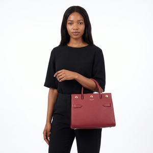 Leather Mini Title Tote Burgundy, view 9
