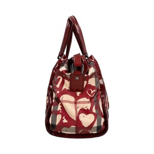 Patent/Coated Canvas Check Heart Shoulder Bag Beige/Burgundy, view 4