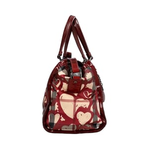 Patent/Coated Canvas Check Heart Shoulder Bag Beige/Burgundy, view 5