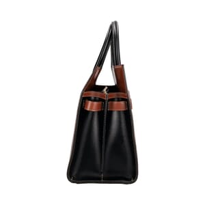 Leather/Canvas Check Medium Title Tote Black/Brown, view 4