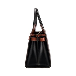 Leather/Canvas Check Medium Title Tote Black/Brown, view 6