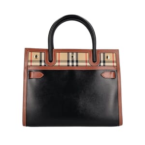 Leather/Canvas Check Medium Title Tote Black/Brown, view 5