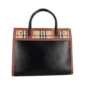 Leather/Canvas Check Medium Title Tote Black/Brown, view 3