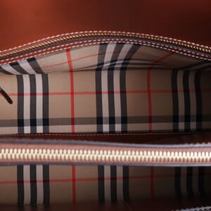 Leather/Canvas Check Medium Title Tote Black/Brown, view 8