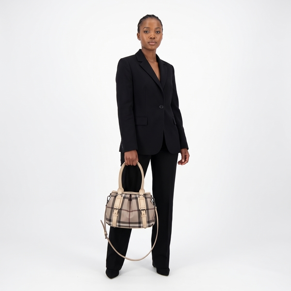 Coated Canvas Check Small Northfield Tote Beige