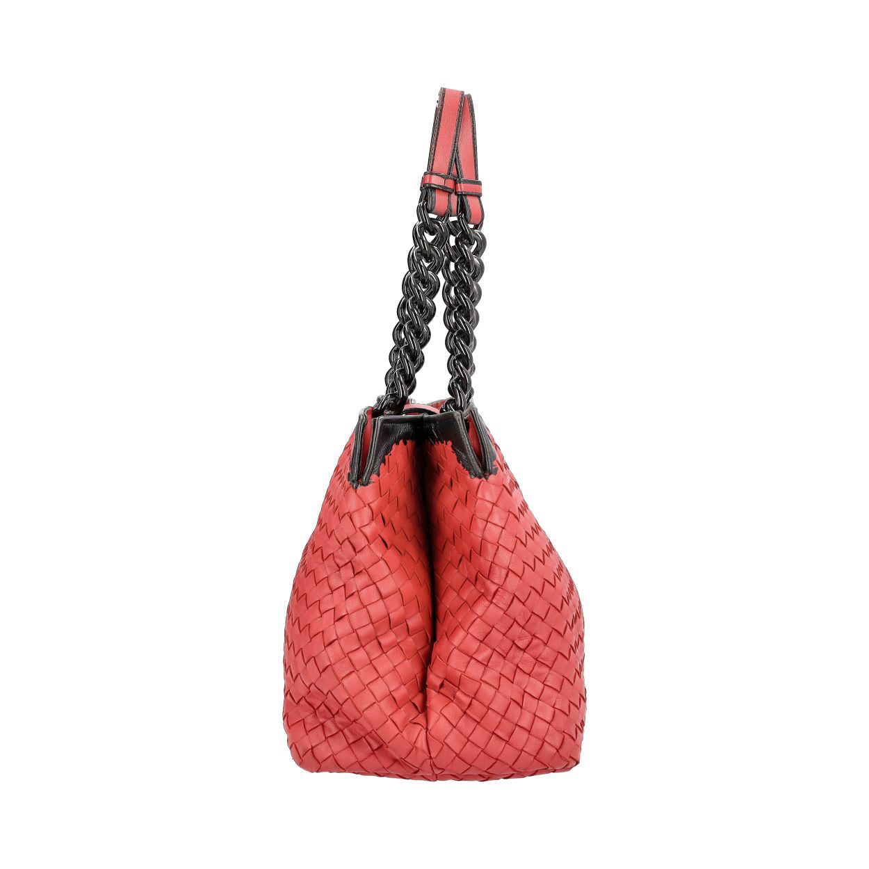 BOTTEGA VENETA Leather Intrecciato Chain Shoulder Bag Red | Luxity