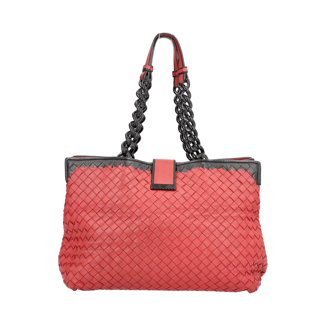 BOTTEGA VENETA Leather Intrecciato Chain Shoulder Bag Red | Luxity