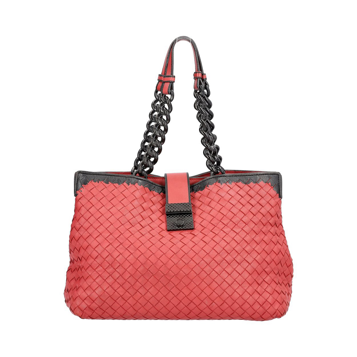 BOTTEGA VENETA Leather Intrecciato Chain Shoulder Bag Red | Luxity