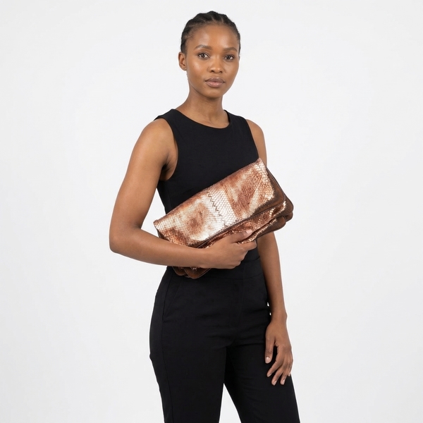 Python Embossed Clutch Bronze