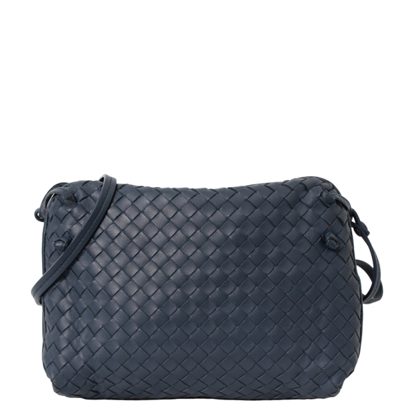 Leather Intrecciato Small Loop Camera Bag Navy
