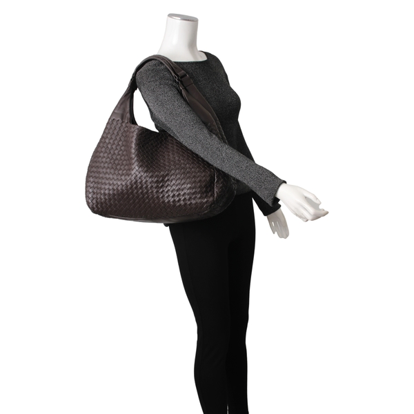 Leather Intrecciato Campana Hobo Dark Brown