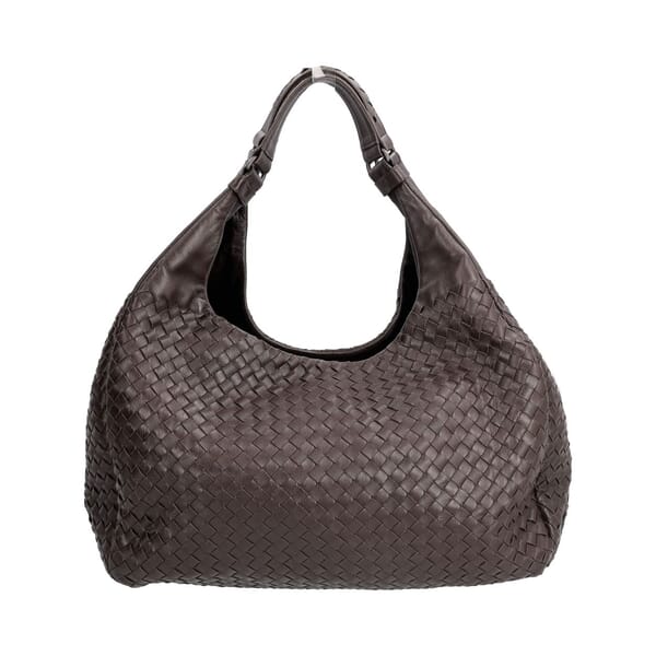 Leather Intrecciato Campana Hobo Dark Brown